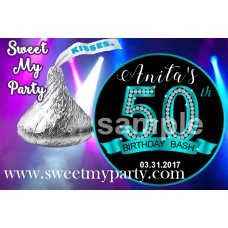 50th Birthday Hershey Kisses Stickers,Turquoise Diamonds 50th Birthday kisses stickers,(16ab) 50th Birthday Hershey Kisses Stickers,Turquoise Diamonds 50th Birthday kisses stickers,(16ab)